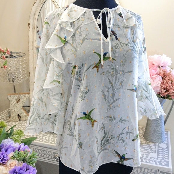 🔥LAST 1🔥NWT TED BAKER SHEER HUMMINGBIRD BLOUSE - Picture 5 of 9